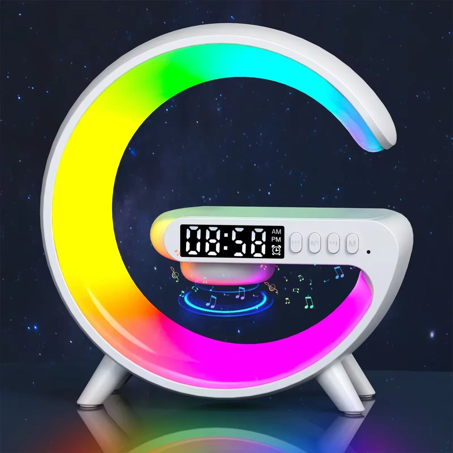 Techifty Multifunction Wireless Charger Stand™ – RGB Light, Alarm Clock & Speaker