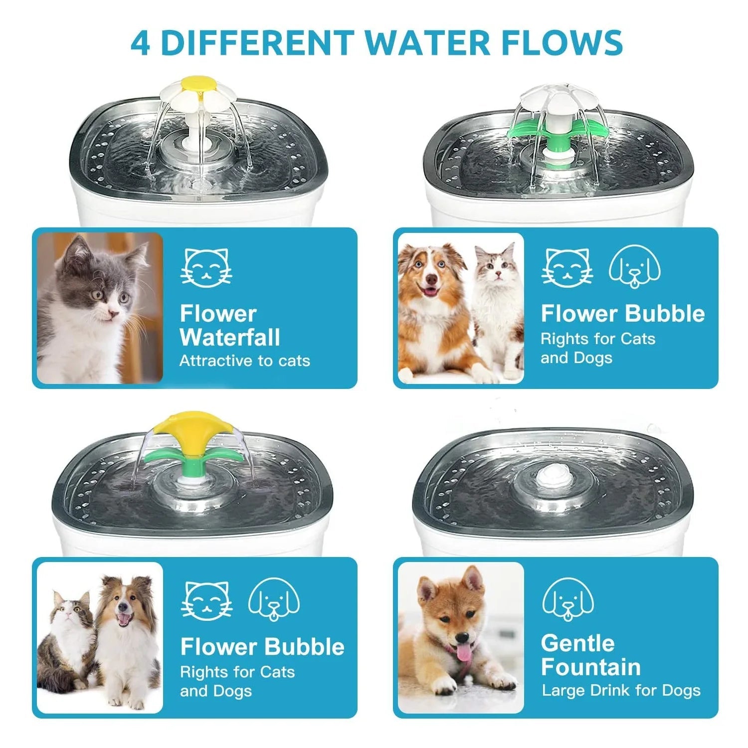 Smart Cat And Dog Water Fountain with Stainless Steel Top & LED Light - Techifty