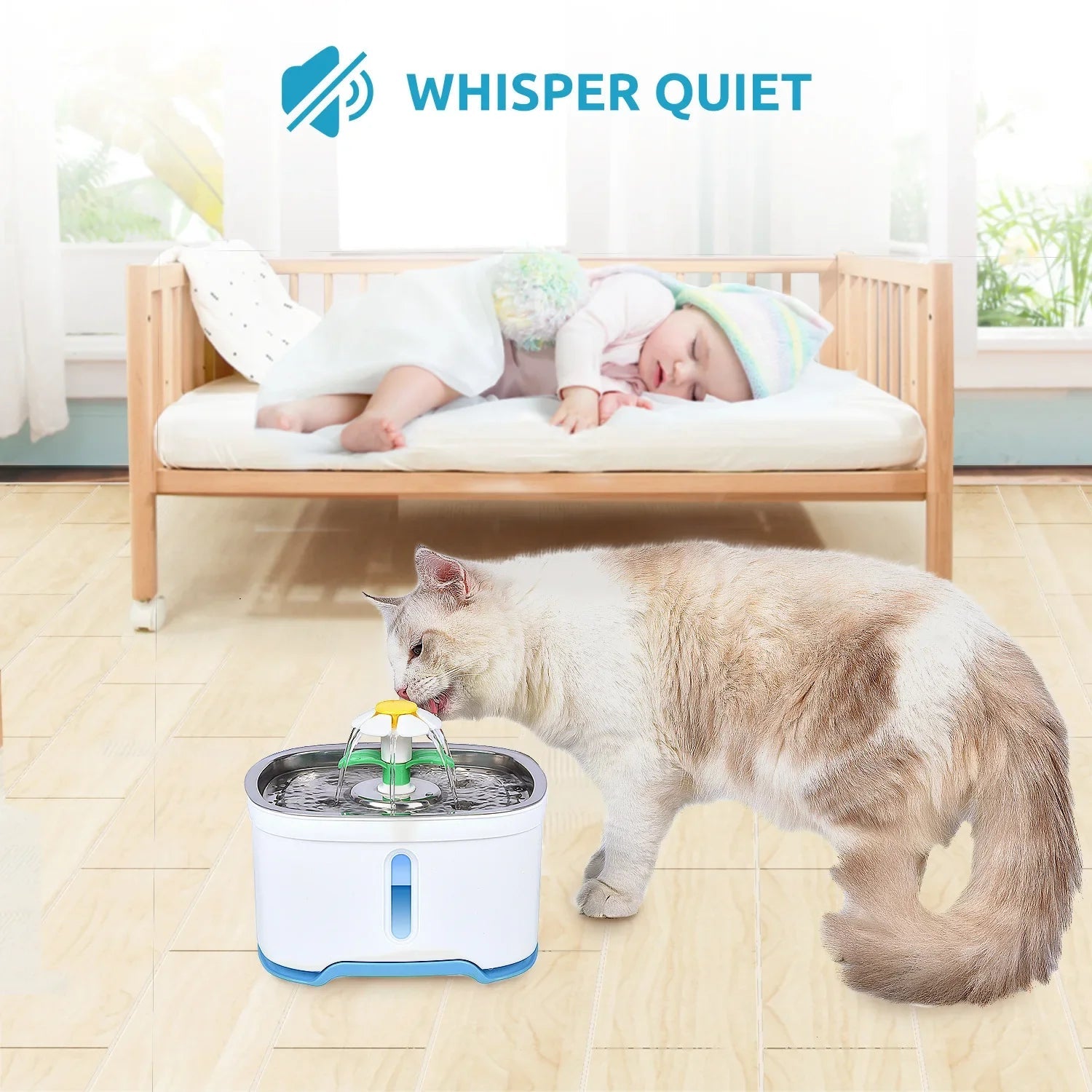 Smart Cat And Dog Water Fountain with Stainless Steel Top & LED Light - Techifty