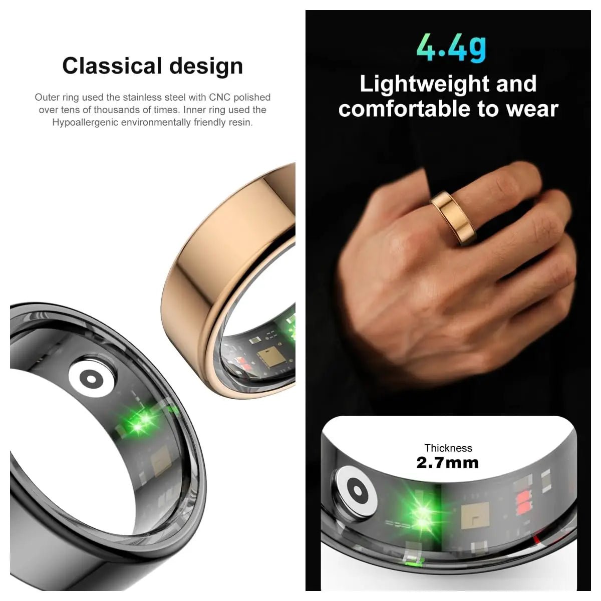 Techifty SmartRing™ Fitness Tracker - Titanium Steel Heart Rate & Sleep Monitoring - Techifty